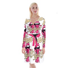 Music Hip Hop Text Black White 3d Long Sleeve Velvet Front Wrap Dress by Sarkoni