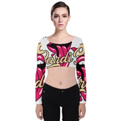 Music Hip Hop Text Black White 3d Velvet Long Sleeve Crop Top by Sarkoni