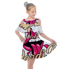 Music Hip Hop Text Black White 3d Kids  Shoulder Cutout Chiffon Dress by Sarkoni