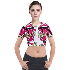 Music Hip Hop Text Black White 3d Short Sleeve Cropped Jacket by Sarkoni