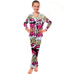 Music Hip Hop Text Black White 3d Kids  Satin Long Sleeve Pajamas Set by Sarkoni