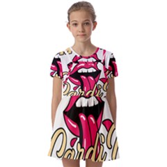 Music Hip Hop Text Black White 3d Kids  Short Sleeve Pinafore Style Dress by Sarkoni