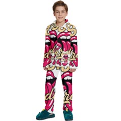 Music Hip Hop Text Black White 3d Kids  Long Sleeve Velvet Pajamas Set by Sarkoni