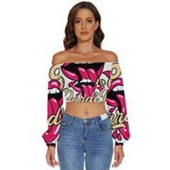 Music Hip Hop Text Black White 3d Long Sleeve Crinkled Weave Crop Top by Sarkoni