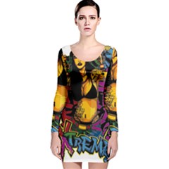 Xtreme Skateboard Graffiti Long Sleeve Velvet Bodycon Dress by Sarkoni