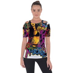 Xtreme Skateboard Graffiti Shoulder Cut Out Short Sleeve Top by Sarkoni