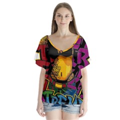 Xtreme Skateboard Graffiti V-neck Flutter Sleeve Top by Sarkoni