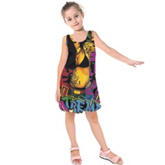 Xtreme Skateboard Graffiti Kids  Sleeveless Dress by Sarkoni