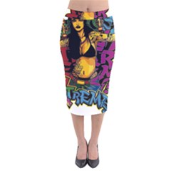 Xtreme Skateboard Graffiti Velvet Midi Pencil Skirt by Sarkoni