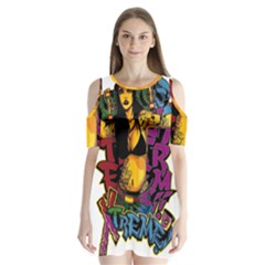 Xtreme Skateboard Graffiti Shoulder Cutout Velvet One Piece by Sarkoni