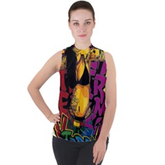 Xtreme Skateboard Graffiti Mock Neck Chiffon Sleeveless Top by Sarkoni