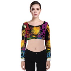 Xtreme Skateboard Graffiti Velvet Long Sleeve Crop Top by Sarkoni