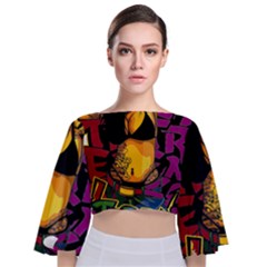 Xtreme Skateboard Graffiti Tie Back Butterfly Sleeve Chiffon Top by Sarkoni