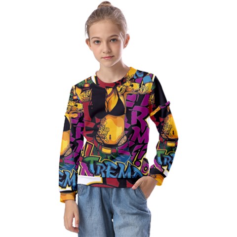 Xtreme Skateboard Graffiti Kids  Long Sleeve T-shirt With Frill  by Sarkoni