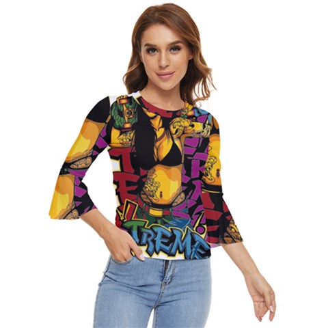 Xtreme Skateboard Graffiti Bell Sleeve Top by Sarkoni