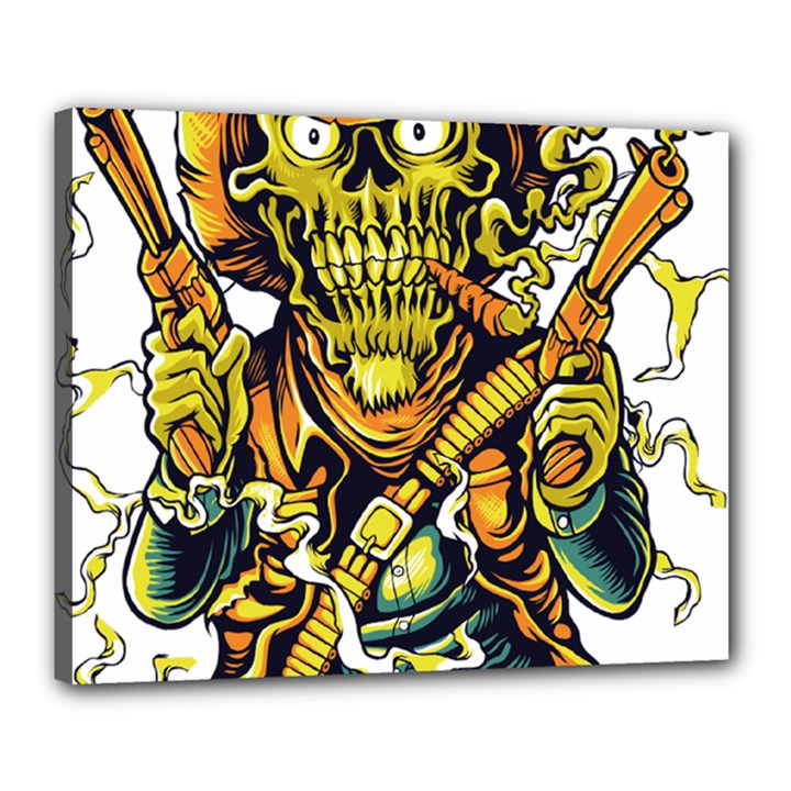 Cowboy Skeleton With Gun Illustration Canvas 20  x 16  (Stretched)