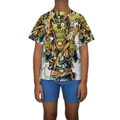 Cowboy Skeleton With Gun Illustration Kids  Short Sleeve Swimwear