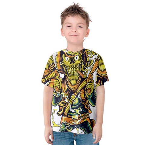 Cowboy Skeleton With Gun Illustration Kids  Cotton T-shirt by Sarkoni