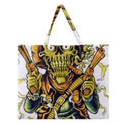 Cowboy Skeleton With Gun Illustration Zipper Large Tote Bag by Sarkoni