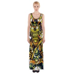 Cowboy Skeleton With Gun Illustration Thigh Split Maxi Dress by Sarkoni