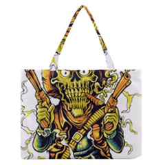 Cowboy Skeleton With Gun Illustration Zipper Medium Tote Bag by Sarkoni