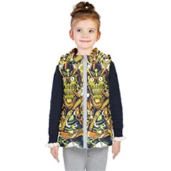 Cowboy Skeleton With Gun Illustration Kids  Hooded Puffer Vest by Sarkoni