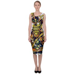 Cowboy Skeleton With Gun Illustration Sleeveless Pencil Dress by Sarkoni