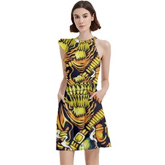 Cowboy Skeleton With Gun Illustration Cocktail Party Halter Sleeveless Dress With Pockets by Sarkoni