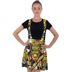 Cowboy Skeleton With Gun Illustration Velvet Suspender Skater Skirt by Sarkoni