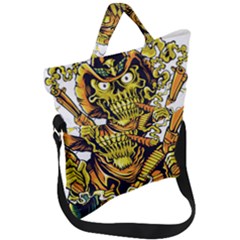 Cowboy Skeleton With Gun Illustration Fold Over Handle Tote Bag by Sarkoni