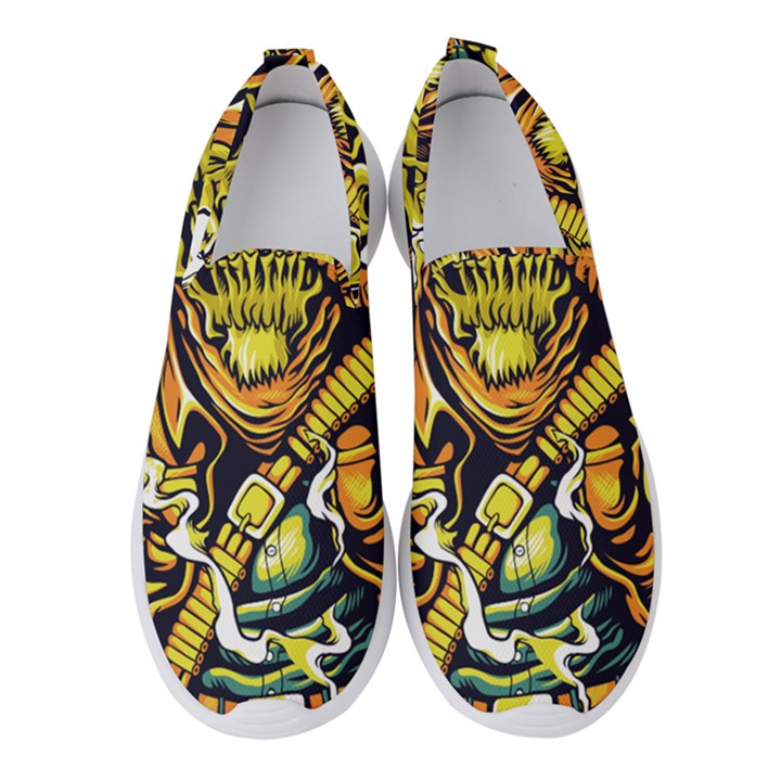 Cowboy Skeleton With Gun Illustration Women s Slip On Sneakers