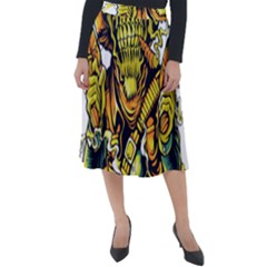 Cowboy Skeleton With Gun Illustration Classic Velour Midi Skirt  by Sarkoni