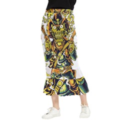 Cowboy Skeleton With Gun Illustration Maxi Fishtail Chiffon Skirt by Sarkoni