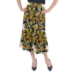 Cowboy Skeleton With Gun Illustration Midi Mermaid Skirt by Sarkoni