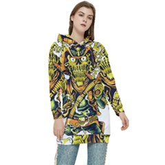 Cowboy Skeleton With Gun Illustration Women s Long Oversized Pullover Hoodie by Sarkoni