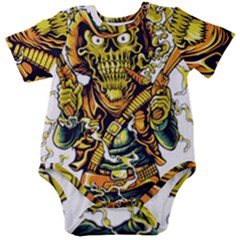 Cowboy Skeleton With Gun Illustration Baby Short Sleeve Bodysuit by Sarkoni