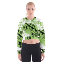 Monster Truck Illustration Green Car Cropped Sweatshirt by Sarkoni