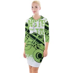 Monster Truck Illustration Green Car Quarter Sleeve Hood Bodycon Dress by Sarkoni