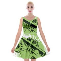 Monster Truck Illustration Green Car Velvet Skater Dress by Sarkoni