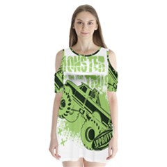 Monster Truck Illustration Green Car Shoulder Cutout Velvet One Piece by Sarkoni