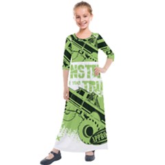 Monster Truck Illustration Green Car Kids  Quarter Sleeve Maxi Dress