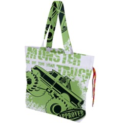 Monster Truck Illustration Green Car Drawstring Tote Bag by Sarkoni