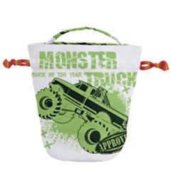 Monster Truck Illustration Green Car Drawstring Bucket Bag by Sarkoni