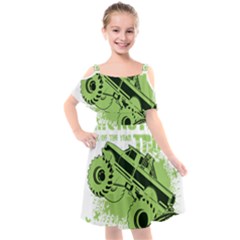 Monster Truck Illustration Green Car Kids  Cut Out Shoulders Chiffon Dress by Sarkoni