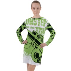 Monster Truck Illustration Green Car Long Sleeve Hoodie Dress by Sarkoni