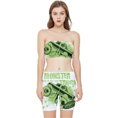 Monster Truck Illustration Green Car Stretch Shorts And Tube Top Set by Sarkoni