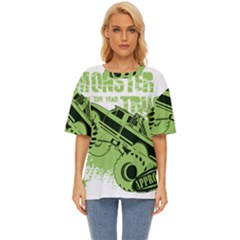 Monster Truck Illustration Green Car Oversized Basic T-shirt by Sarkoni