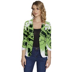 Monster Truck Illustration Green Car Women s One-button 3/4 Sleeve Short Jacket by Sarkoni