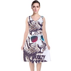 Krazy Katz 3d Tiger Roar Animal V-neck Midi Sleeveless Dress  by Sarkoni