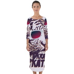 Krazy Katz 3d Tiger Roar Animal Quarter Sleeve Midi Bodycon Dress by Sarkoni